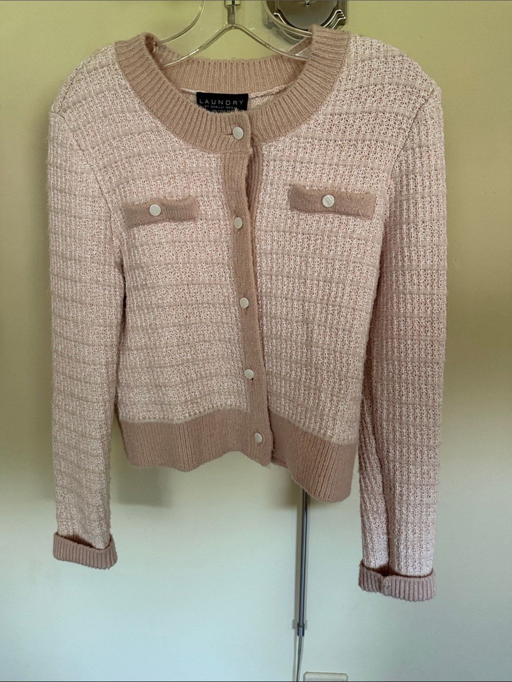 Laundry By Shelli Segal Blush Pink Knit Button-Front Cardigan